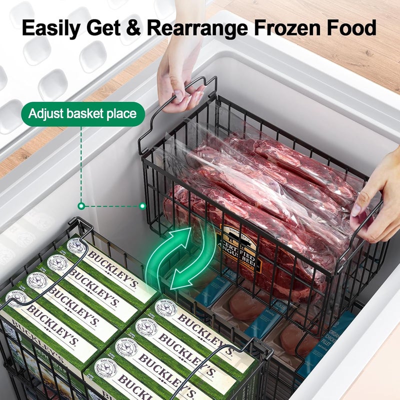 MSERCUOR Freezer Organizer Bins, 6 Pack Stackable Deep Chest Freezer Organizer Bins, Foldable Baskets with Handles, Black Storage Container Baskets for 5/ 7 Cu.FT Deep Freezer Sort Frozen Meats - Image 4